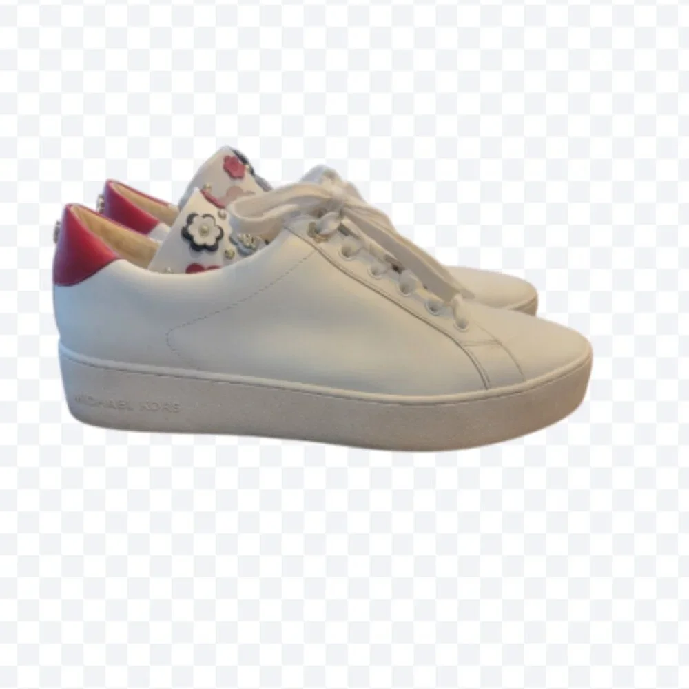 MICHAEL Michael Kors Mindy Floral Embellished White/Red Leather Sneakers - Picture 3 of 14